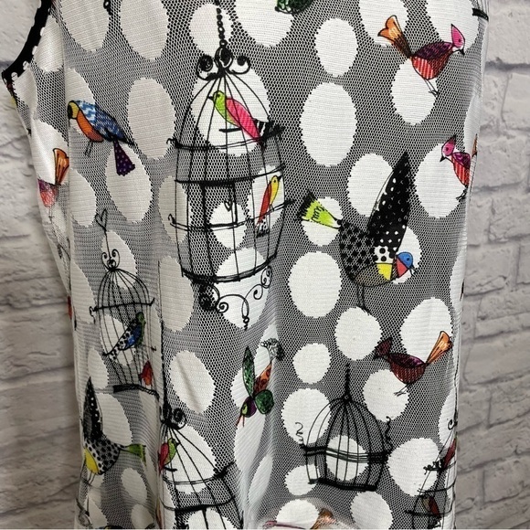 BRAND Unknown Polka Dot Bird and Cages Print on Mesh Overlay Top Size Unknown - Picture 5 of 7
